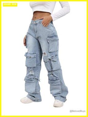 Y2k High Waist Baggy Cargo Jeans with Pockets Streetwear Women